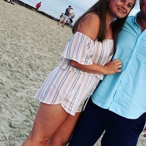 Striped Off-Shoulder romper